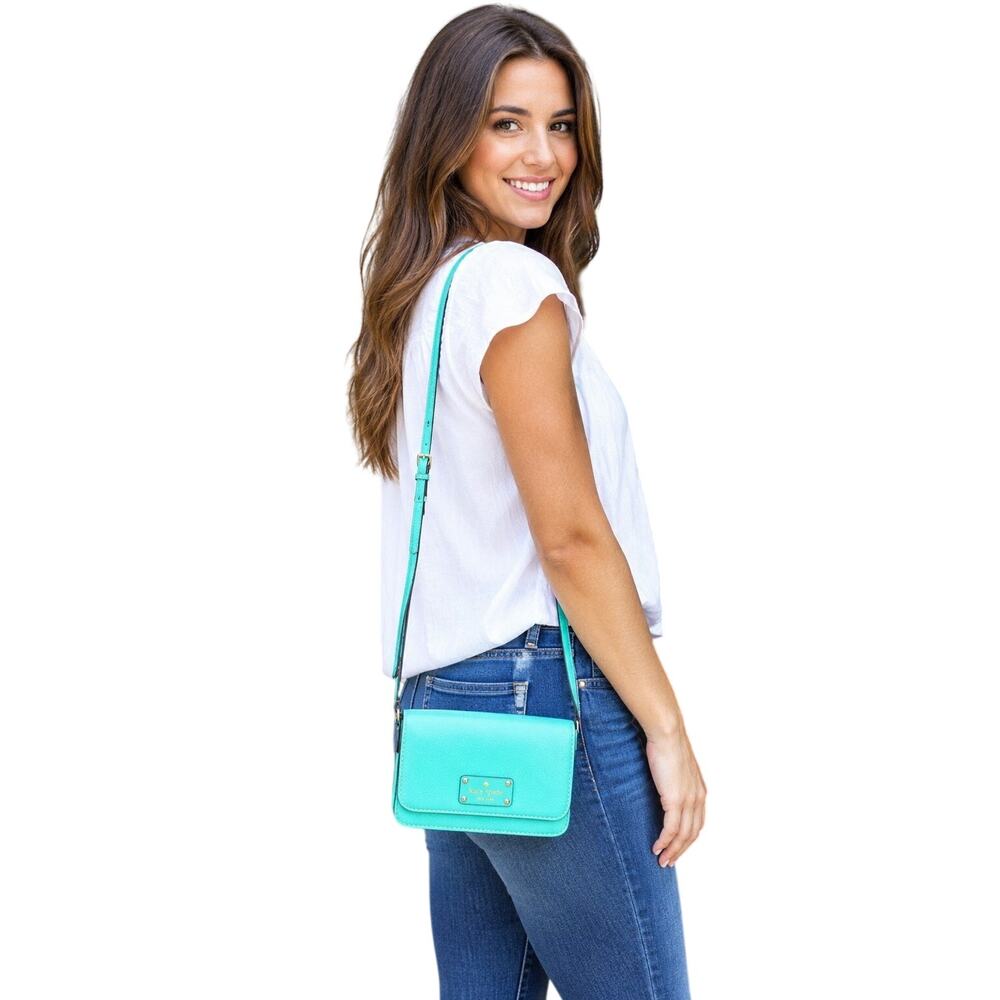 Kate Spade New York Green/Turquoise Crossbody Bag Pebbled Leather
